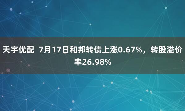 天宇优配  7月17日和邦转债上涨0.67%，转股溢价率26.98%